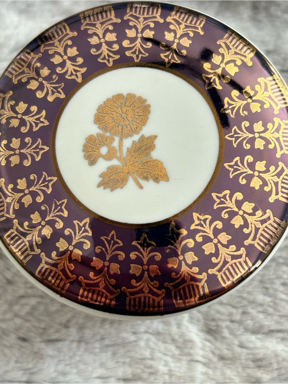 4/$100 trinket Gold Floral Accent Dessert Plate - Purple and Gold